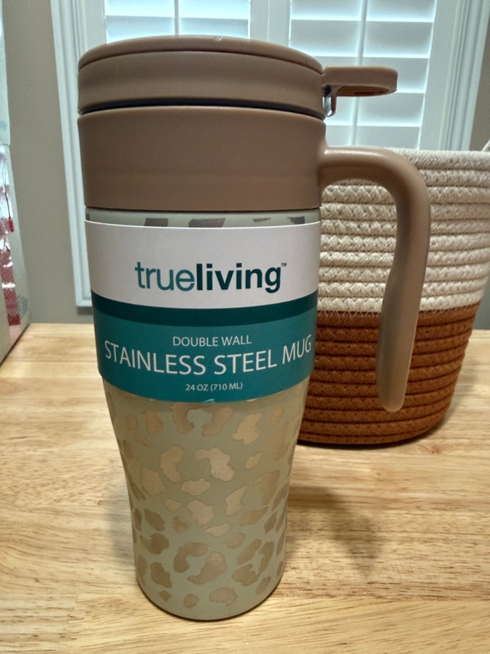 Stainless Steel Travel Mug - Beige Leopard Print - New!